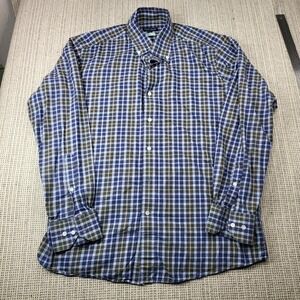 Peter‎ Millar Winter Soft Shirt Mens Large Blue Plaid Long Sleeve Button Front